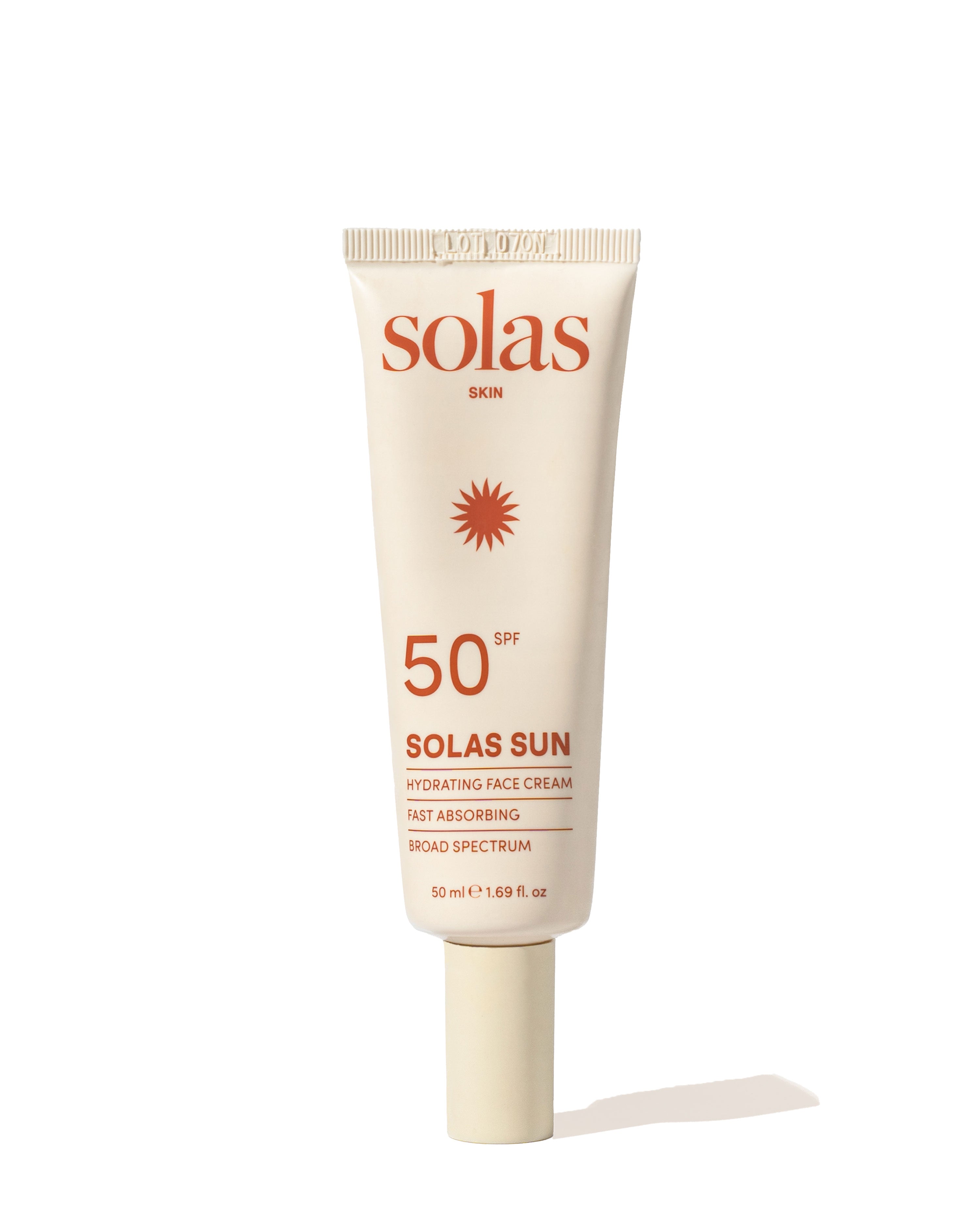 Solas Sun hydrating face cream tube on a white background